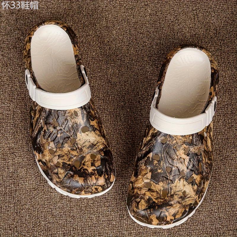 Men's Trendy Camouflage Clogs, Hollow Out Breathable Fashion Beach Water Shoes, Indoor Outdoor Non Slip Slippers For Outdoor Events Footwear Sandal