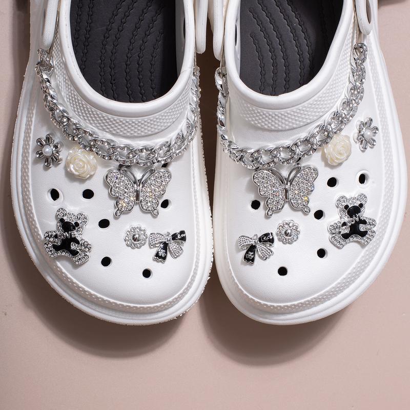 Cave Shoes Accessories Pearl Bear Chain Shoe Buckle Garden Beach Shoes Set Detachable DIY Matching