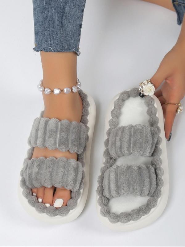 Fluffy Plush Home Slippers, Soft Comfortable Platform Slippers, Warm Slippers for Indoor & Outdoor Use for Fall & Winter Footwear