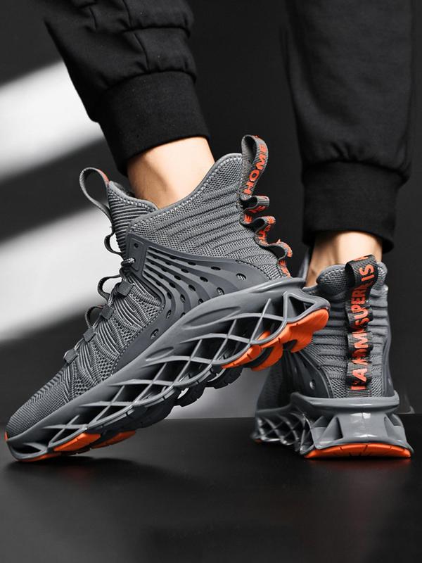 Men's Sporty Lace Up Front High Top Sneakers, Casual Comfortable Breathable Non-slip Sports Shoes, Shock Absorbing Outdoor Shoes, Fashionable Chunky Sneakers for Daily Wear