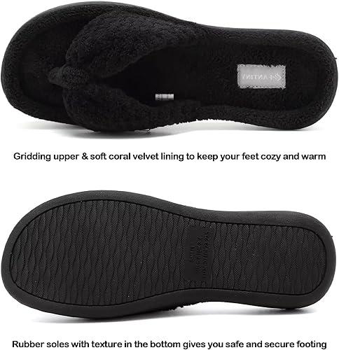 Women's Cozy Memory Foam Spa Thong Flip Flops House Indoor Slippers Plush Gridding Velvet Lining Clog Style-U1MTW017-0716 flat slipper Flipflop Girl Slide Footwear Walking Shoes Shoe Women Comfort Weight Weight