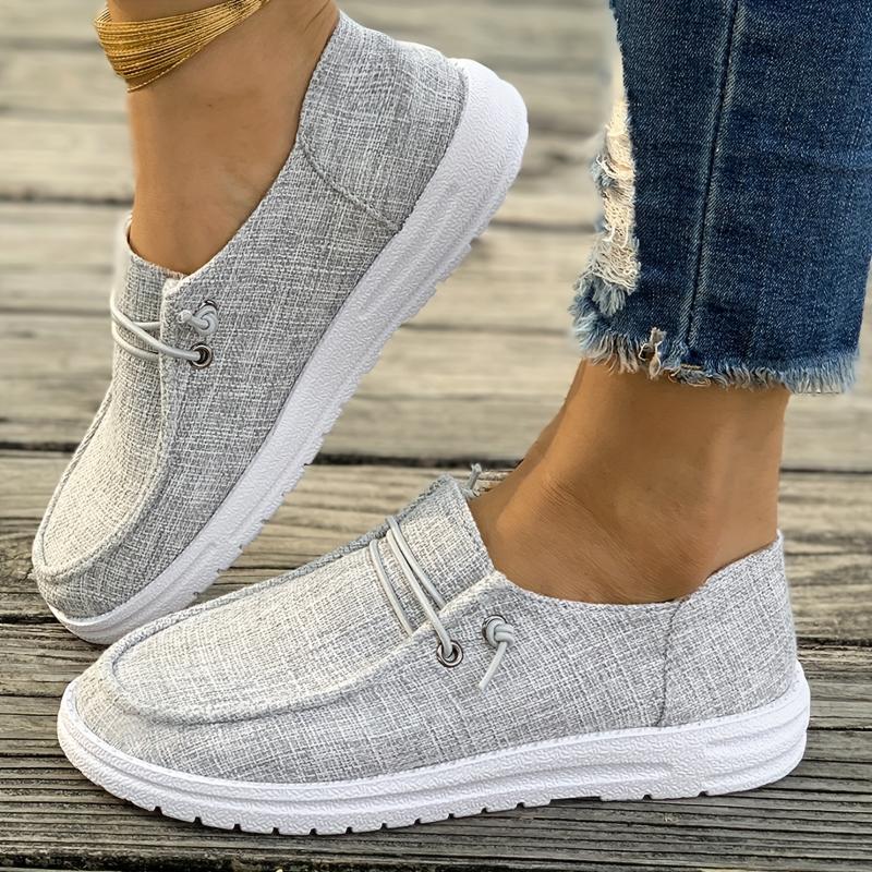 Women's Casual Slip-on Canvas Loafers, Lightweight Loafers With Lace Details, Comfortable Flats For Everyday Wear