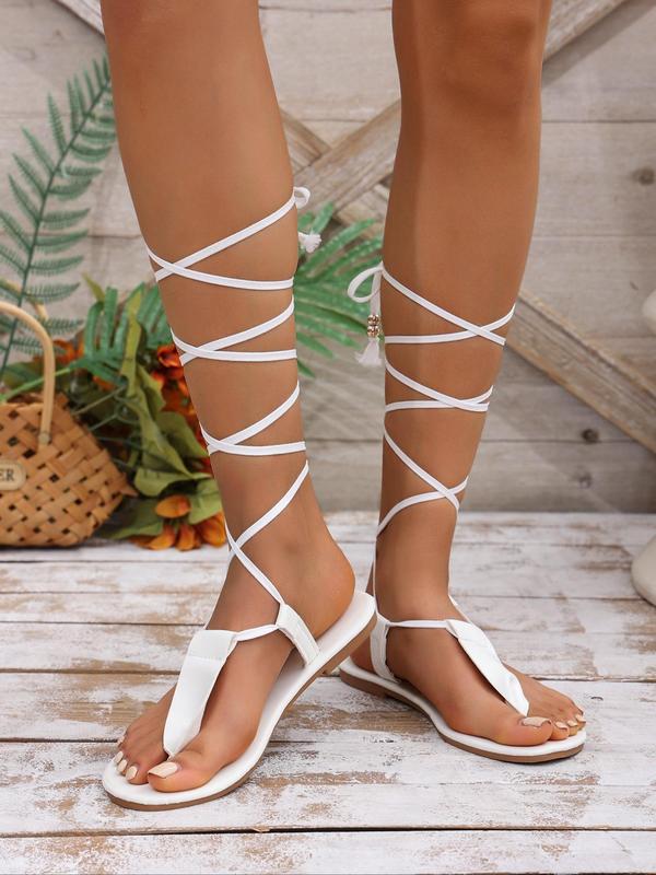 Women's Fashionable Criss Cross Tie Back  Gladiator Sandals, Casual Comfortable Flat Sandals for Summer, Lightweight Breathable Shoes for Daily Wear