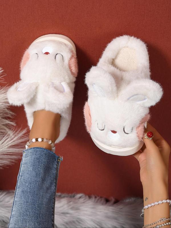 Women's Cute Cartoon Rabbit Design Plush Slippers, Casual Soft Comfortable Home Slippers, Warm Slippers for Indoor & Outdoor Use for Fall & Winter