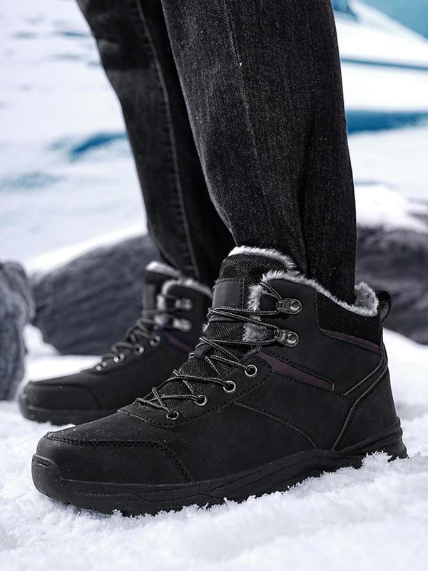 Men's Fashionable Solid Color Snow Boots, Casual Waterproof Winter Boots, Warm and Comfortable Non-slip Ankle Snow Boots for Outdoor Activities