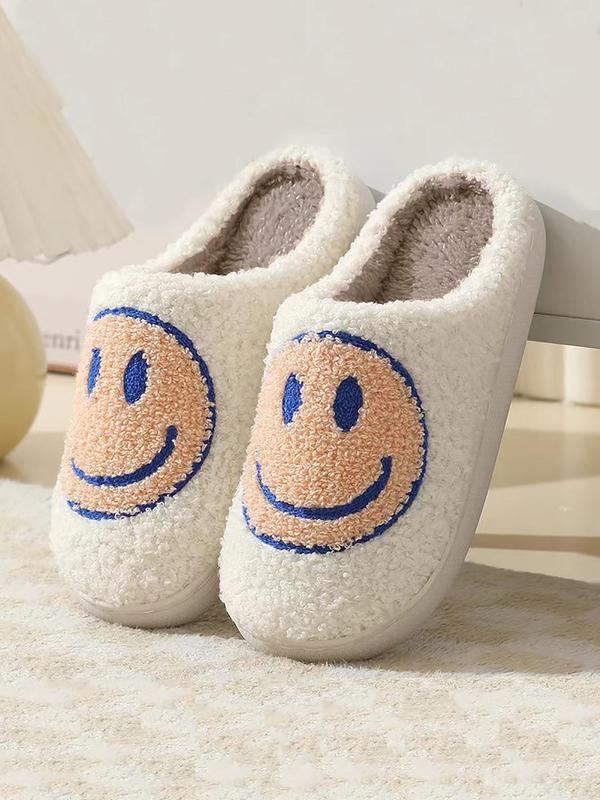 Women's Cute Smile Face Design Plush House Slippers, Warm Bedroom Slippers for Women for Indoor & Outdoor Wear, Silent Anti-slip Slide Slippers for Women & Men