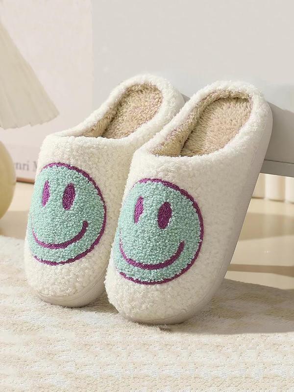 Women's Cute Smile Face Design Plush House Slippers, Warm Bedroom Slippers for Women for Indoor & Outdoor Wear, Silent Anti-slip Slide Slippers for Women & Men