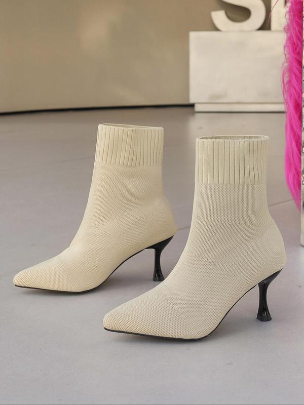 Women's Solid Color Stiletto Heeled Socks Boots, Fashionable Pointed Toe High Heel Boots for Daily Wear, Ladies Boots for Fall & Winter