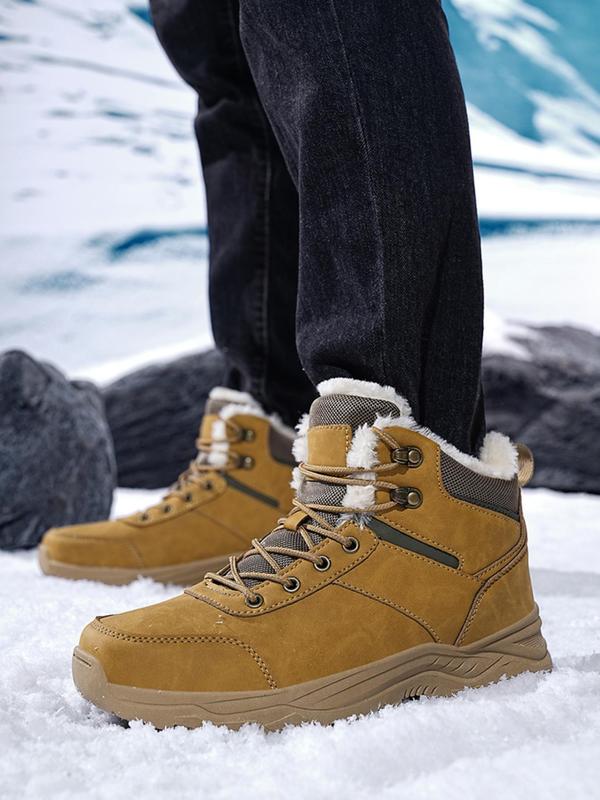 Men's Fashionable Solid Color Snow Boots, Casual Waterproof Winter Boots, Warm and Comfortable Non-slip Ankle Snow Boots for Outdoor Activities