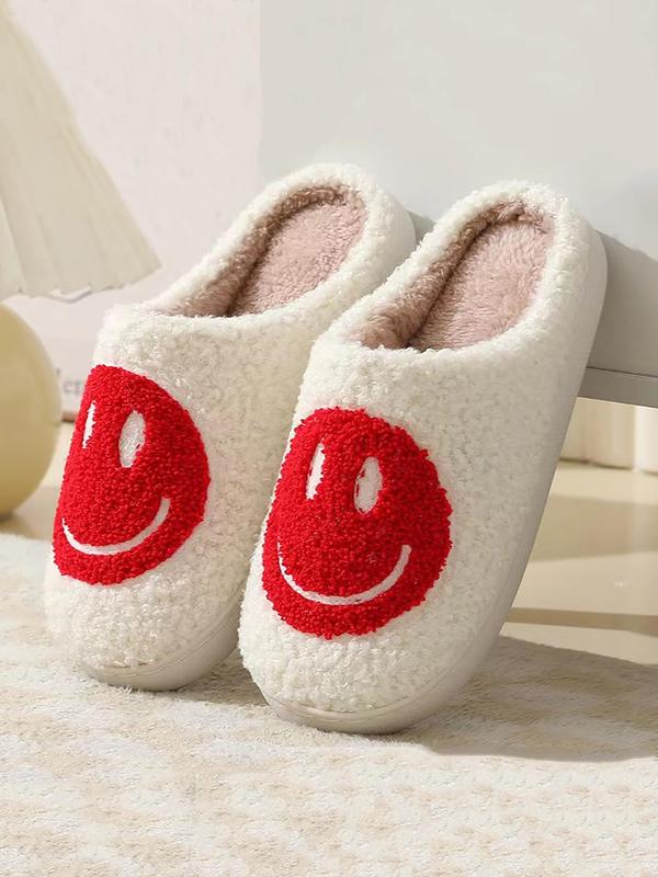 Women's Cute Smile Face Design Plush House Slippers, Warm Bedroom Slippers for Women for Indoor & Outdoor Wear, Silent Anti-slip Slide Slippers for Women & Men