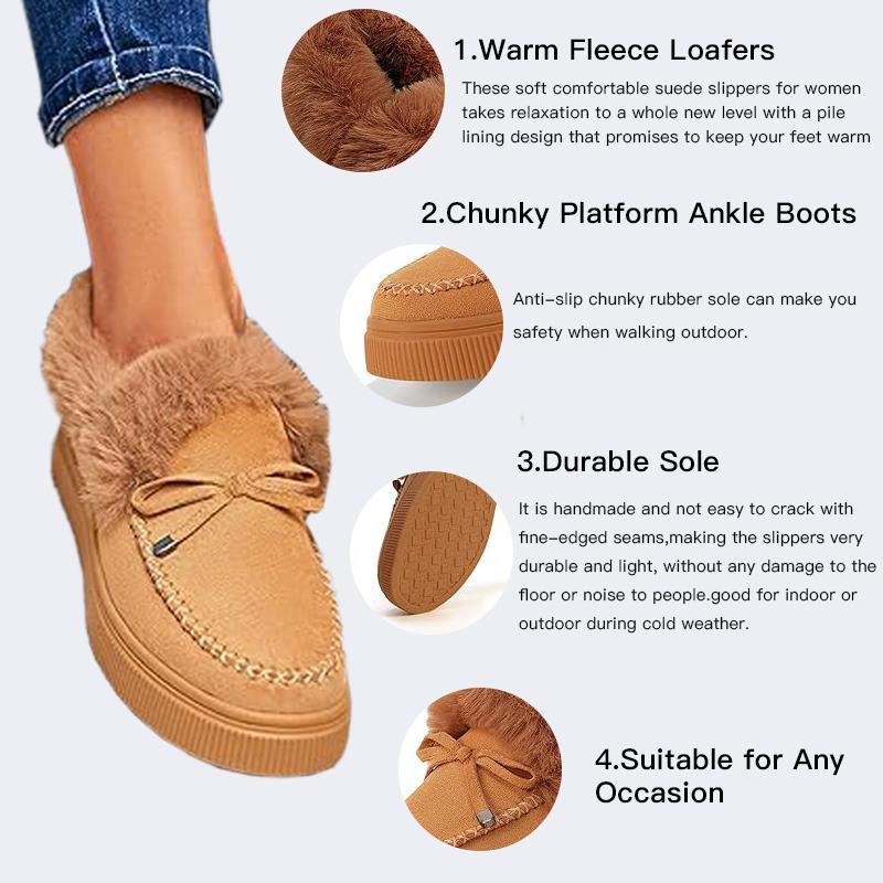 Women's Platform Warm Moccasin Slippers Slip On Loafer Plush Shoes Anti Slip Flat Walking Loafers Faux Fur Snow Boots  Soft and comfortable suede slippers for women B2G510