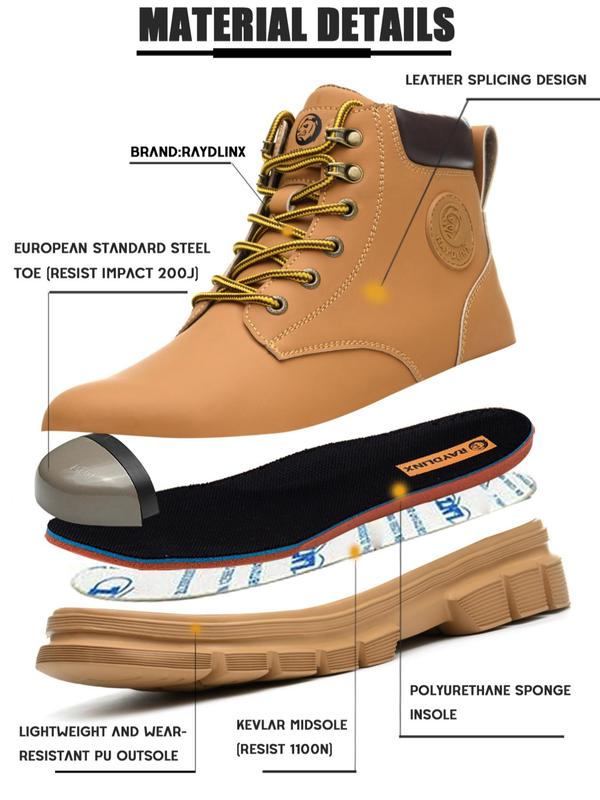 Men's Anti-smash & Anti-puncture Work Shoes, Casual Comfortable Steel Toe Shoes, Breathable High Top Safety Shoes, Fashionable Anti-slip Shoes for Daily Wear