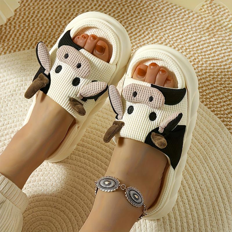 Women's Cute Cow Print Toe Baring Sandal-Breathable Comfortable and Non-Slip Four Seasons Home Shoes