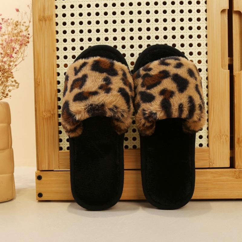 1 Pair Women's Trendy Street Style Leopard Bedroom Slippers, Simple Style House Slippers With Open Toe Design, Casual Trendy Fluffy Fuzzy Slippers for Indoor for Fall & Winter, Black Friday Deal