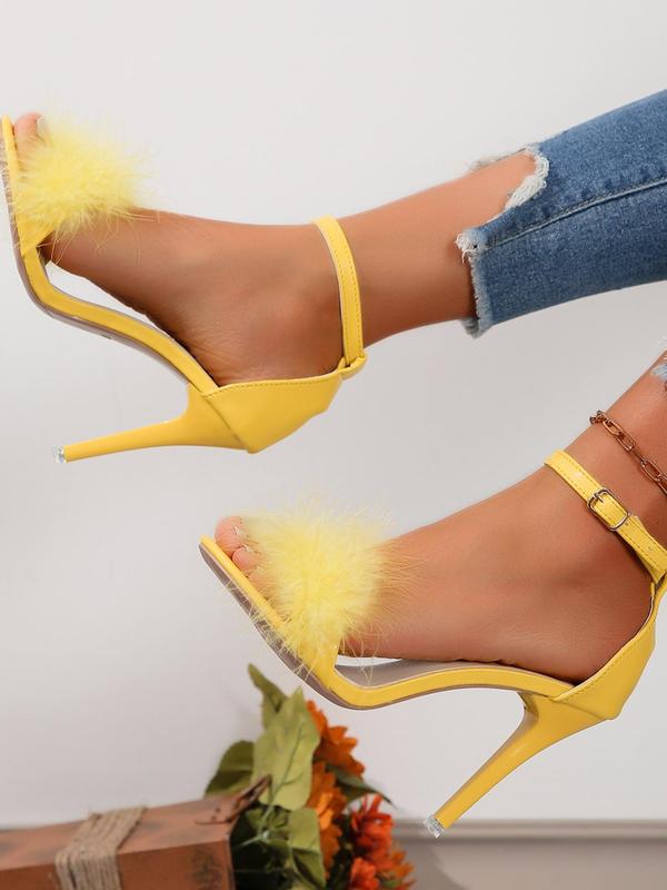 Women's Fashionable Fluffy Stiletto Heeled Sandals, 1 Pair Open Toe High Heel Sandals for Summer, Fashion Shoes for Party, Daily Clothing Decor for Women & Girls