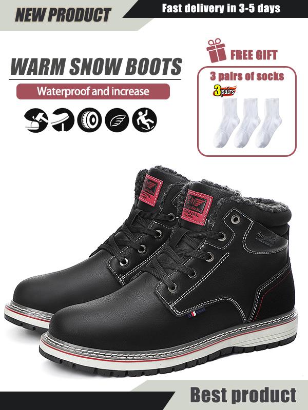 [Free 3pairs of socks]Winter boots Martin boots men's fashion casual sports shoes non-slip men's snow boots plus velvet warm outdoor waterproof shoes