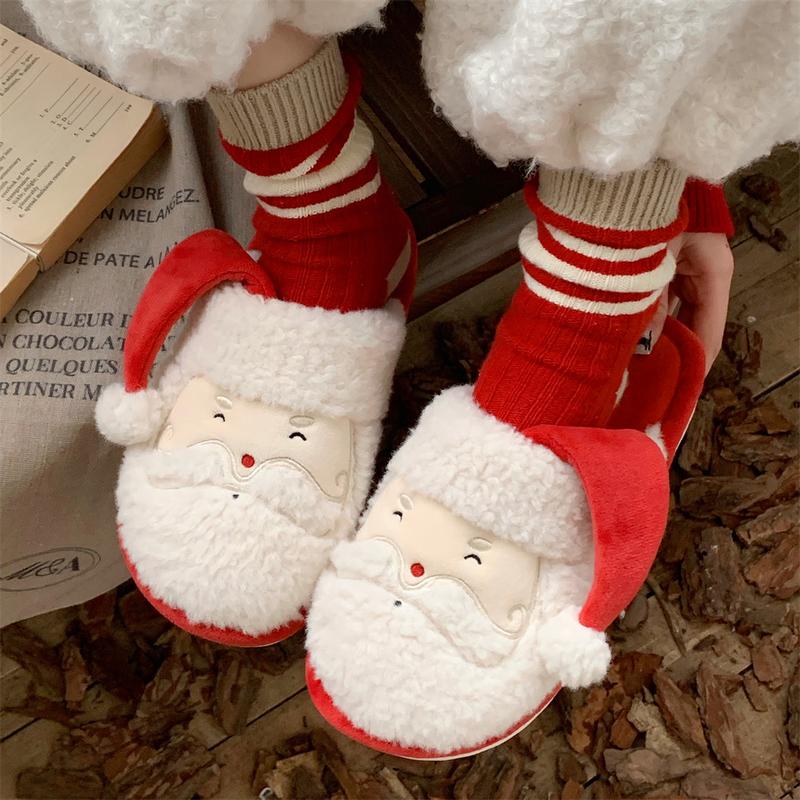 XIXITIAO Cute Fuzzy Christmas Santa Claus Slipper for Women Men,Cartoon Bedroom Footwear, Winter Warm Indoor Outdoor Slide, Comfort Walking Shoes Girl