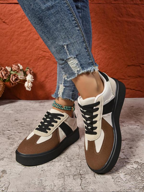 Women's Fashionable Lace Up Low Top Sneakers, Casual Comfortable Breathable Sports Shoes, Female All-match Round Toe Shoes for Daily Wear