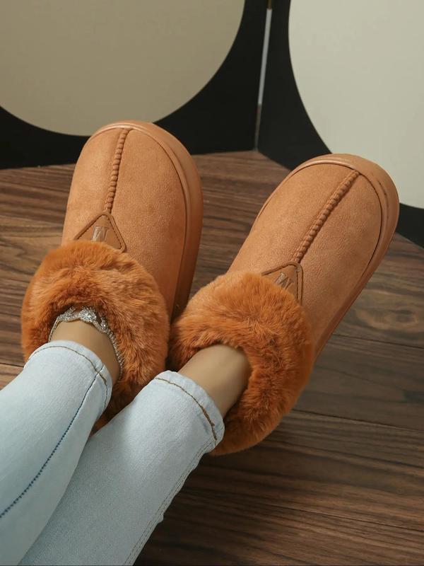 Women's Fashionable Plain Color Slip on Snow Boots, Casual Comfortable Snow Boots, Warm Shoes for Indoor & Outdoor Use for Fall & Winter