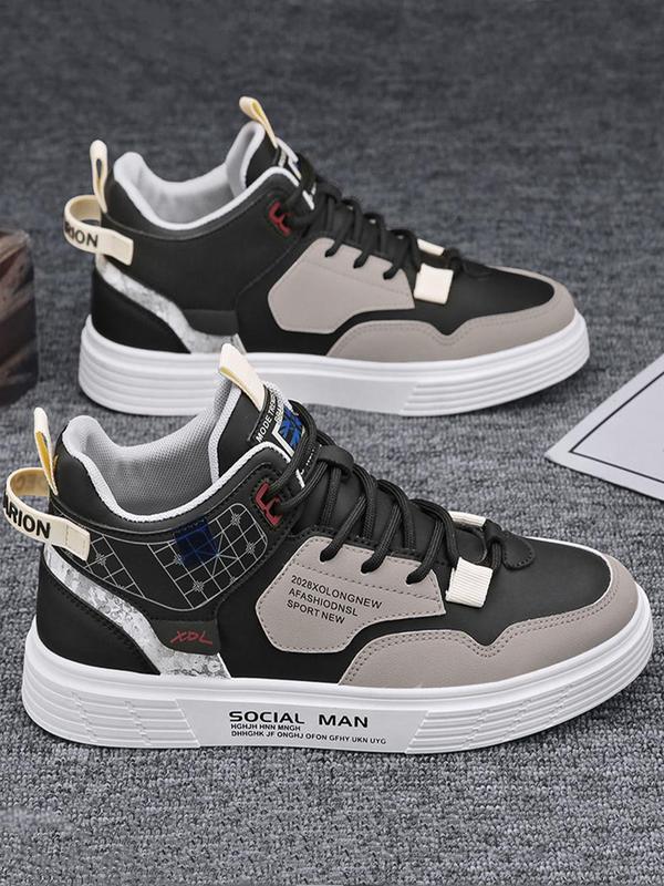 Men's 1 Pair Geometric & Letter Pattern Patchwork Design Lace up Front High Top Sneakers, Casual Comfortable Breathable Shoes for Daily Wear, Trendy Matching Sports Shoes