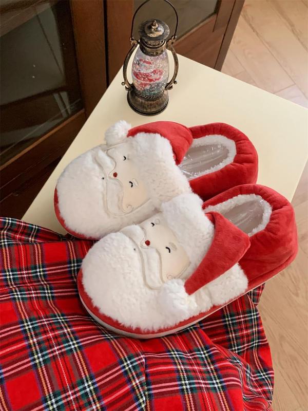 XIXITIAO Cute Fuzzy Christmas Santa Claus Slipper for Women Men,Cartoon Bedroom Footwear, Winter Warm Indoor Outdoor Slide, Comfort Walking Shoes Girl