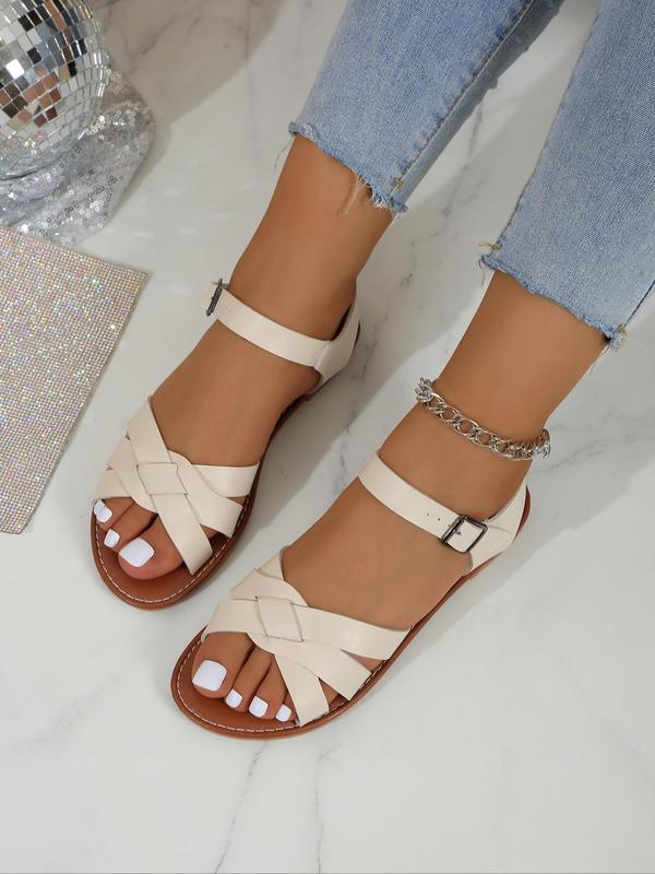 Women's Fashionable Plain Color Crossed Strap Sandals, Casual Versatile Buckled Sandals for Beach Vacation, Lightweight Breathable Comfortable Shoes for Daily Wear