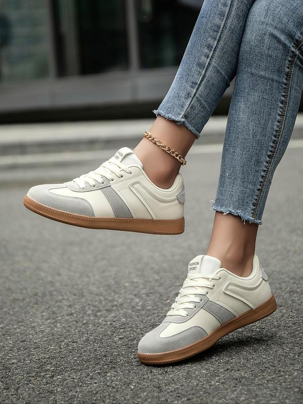 Women's Fashionable Patchwork Lace Up Low Top Skate Shoes, Casual Comfortable Breathable Skate Shoes, Female All-match Round Toe Shoes for Daily Wear