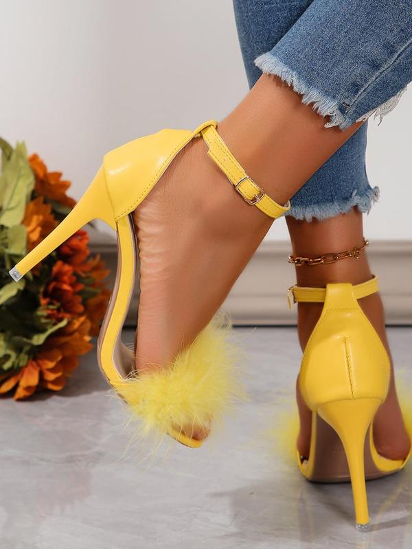 Women's Fashionable Fluffy Stiletto Heeled Sandals, 1 Pair Open Toe High Heel Sandals for Summer, Fashion Shoes for Party, Daily Clothing Decor for Women & Girls