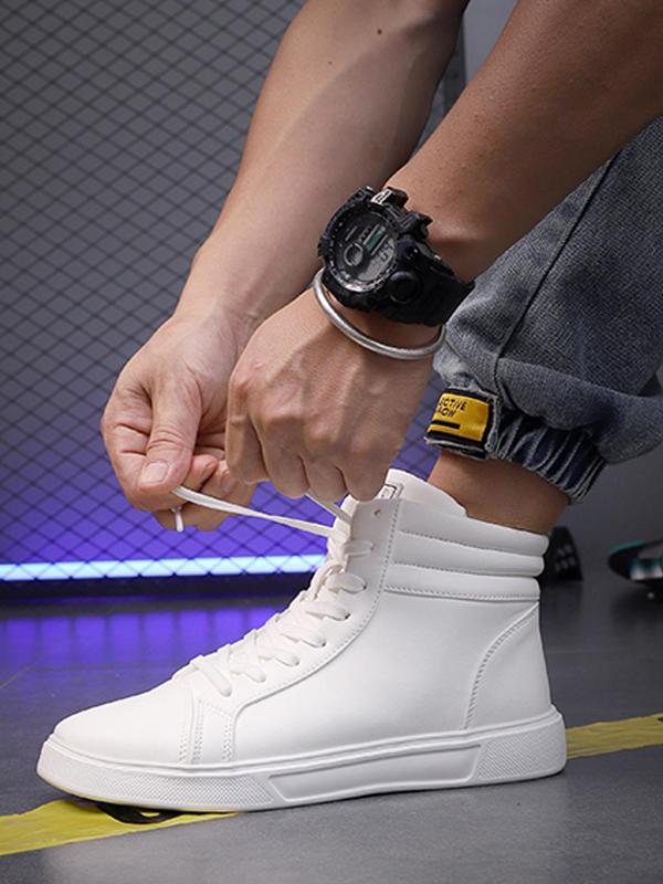 Men's Fashionable Lace Up High Top Sneakers, Casual Comfortable Letter Patched Design Sports Shoes for Daily Wear, Male All-match Round Toe Sneakers for Daily Wear