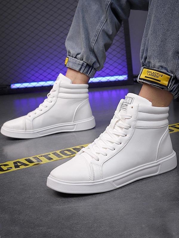 Men's Fashionable Lace Up High Top Sneakers, Casual Comfortable Letter Patched Design Sports Shoes for Daily Wear, Male All-match Round Toe Sneakers for Daily Wear