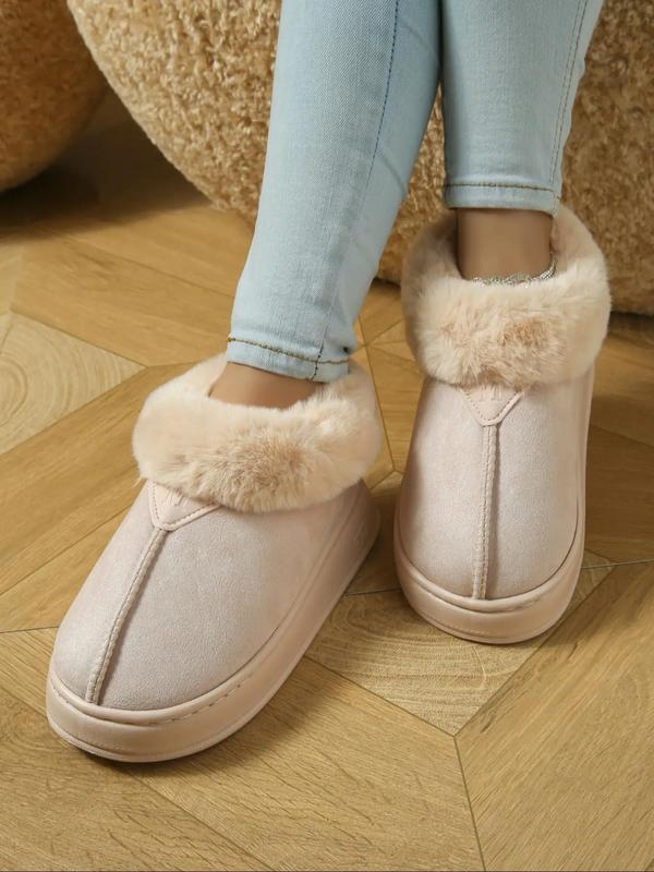 Women's Fashionable Plain Color Slip on Snow Boots, Casual Comfortable Snow Boots, Warm Shoes for Indoor & Outdoor Use for Fall & Winter