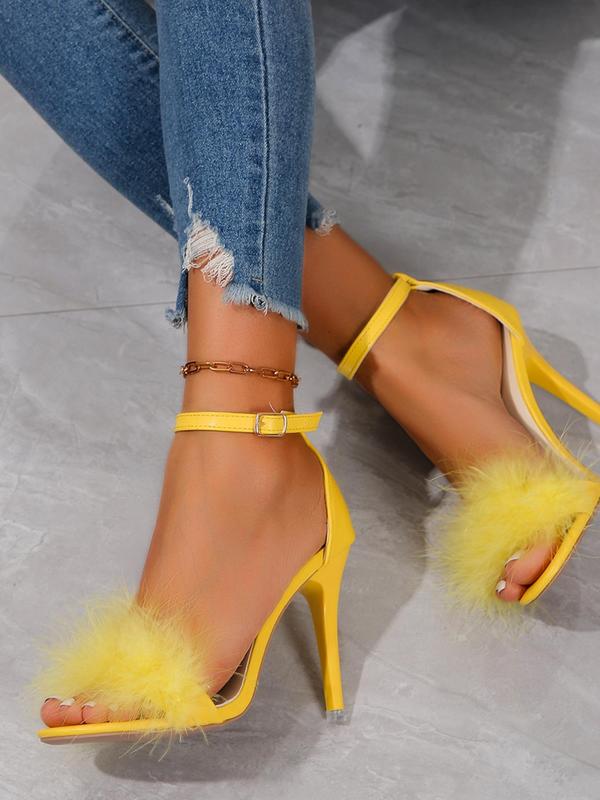 Women's Fashionable Fluffy Stiletto Heeled Sandals, 1 Pair Open Toe High Heel Sandals for Summer, Fashion Shoes for Party, Daily Clothing Decor for Women & Girls