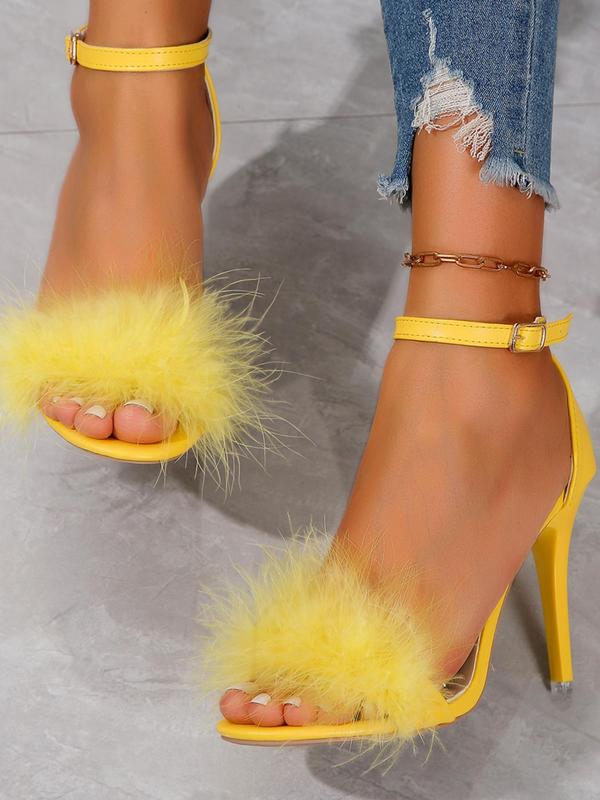 Women's Fashionable Fluffy Stiletto Heeled Sandals, 1 Pair Open Toe High Heel Sandals for Summer, Fashion Shoes for Party, Daily Clothing Decor for Women & Girls