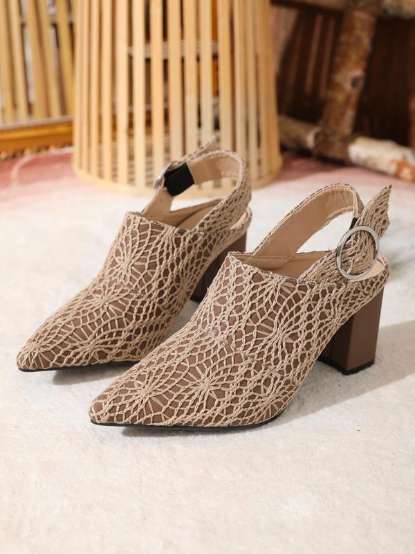 Women's Fashionable Floral Pattern Textured High Heel Shoes, Elegant Pointed Toe Buckle Design Shoes for Daily Wear, Comfortable Shoes for Women