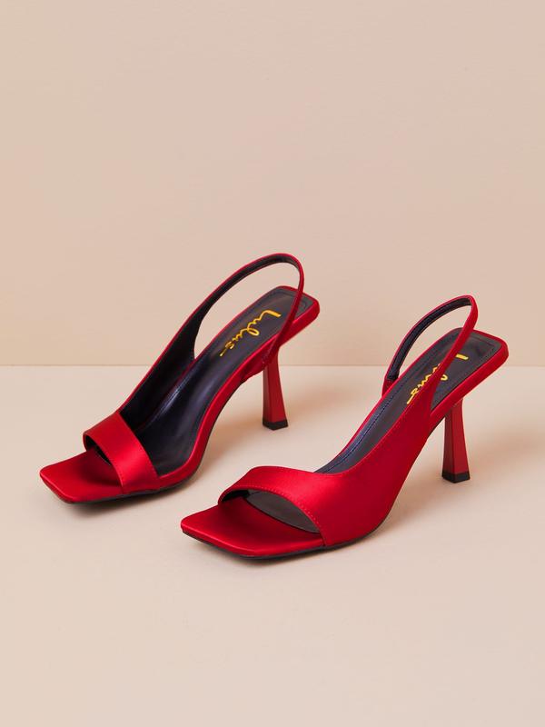 Romillie Deep Red Satin Slingback High Heel Sandals