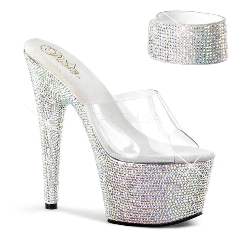 PLEASER BEJEWELED-712RS Clear-Silver Multi Rhinestone Platform Sandals