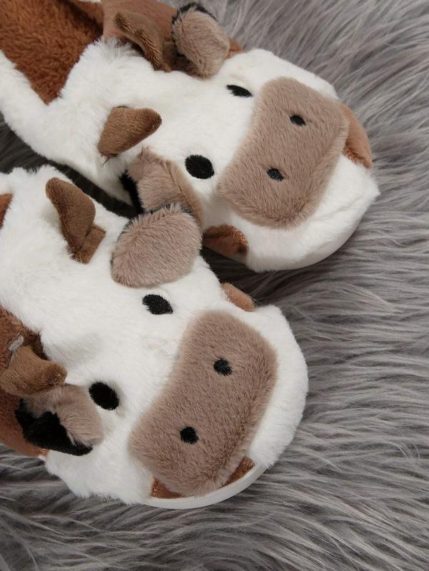 Slippers for Women,comfortable and warm closed toe non slip shoes, cute cartoon milk cow plush cotton slippers for indoor bedrooms in winter