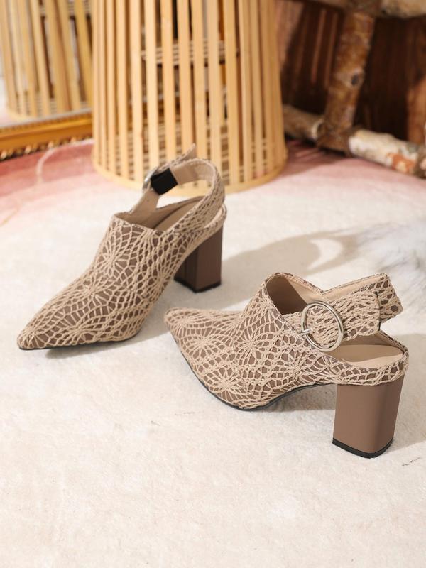 Women's Fashionable Floral Pattern Textured High Heel Shoes, Elegant Pointed Toe Buckle Design Shoes for Daily Wear, Comfortable Shoes for Women