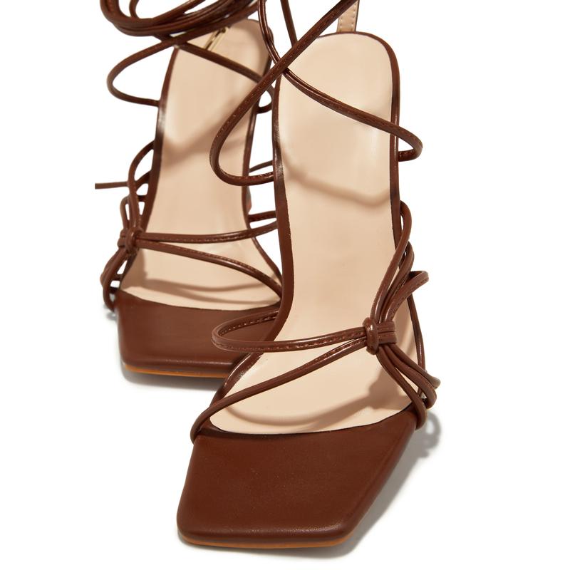 Aileen Lace Up Heels - Brown