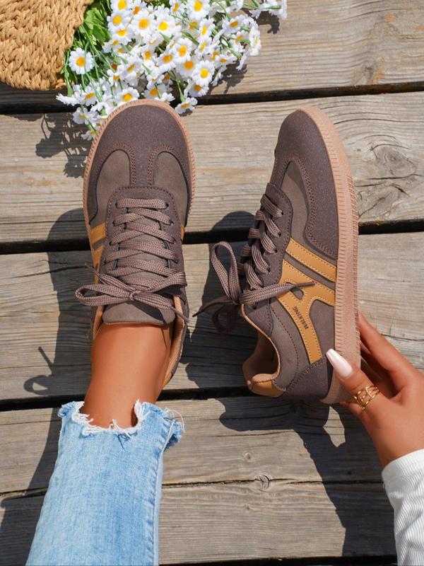 Women's Fashionable Patchwork Design Lace Up Low Top Sneakers, Casual Comfortable Round Toe Shoes for Daily Wear, Female All-match Sports Shoes for Daily Wear