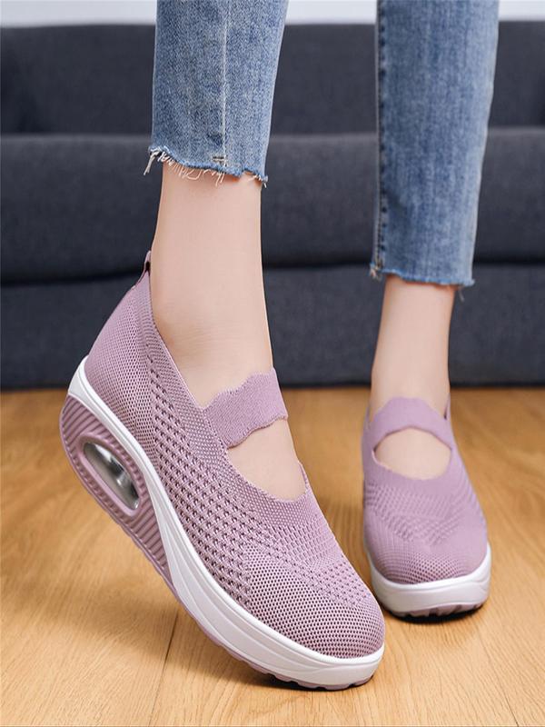 Women's Solid Slip-on Athletic Training Running Wedge Sneakers, Shock Absorption Air Cushioned Sports Shoes, Casual Comfortable Breathable Mesh Wedge Shoes, All-match Commuter Shoes for Fall Outfits, Fall Freshness