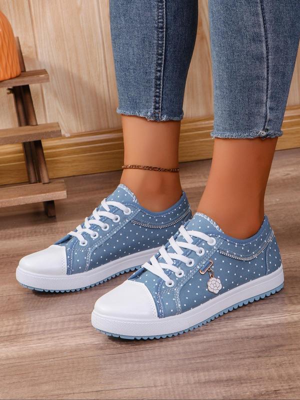 Women's Fashionable Polka Dot Pattern Lace Up Low Top Sneakers, Casual Comfortable Breathable Skate Shoes, Female All-match Round Toe Shoes for Daily Wear