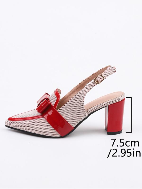 Women's Elegant Bow Decorated Slingback High Heel Sandals, 2024 New Style Colorblock Pointed Toe Slip on Sandals for Party, Banquet, Fashionable Shoes for Women