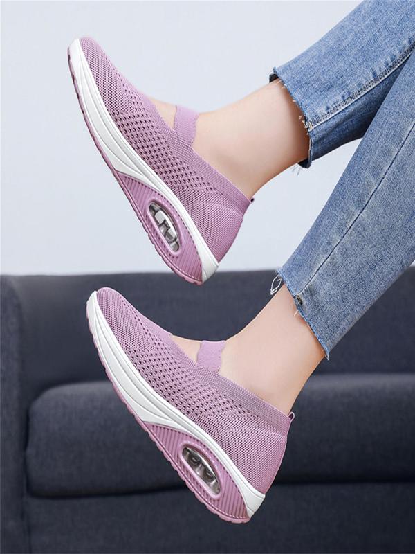 Women's Solid Slip-on Athletic Training Running Wedge Sneakers, Shock Absorption Air Cushioned Sports Shoes, Casual Comfortable Breathable Mesh Wedge Shoes, All-match Commuter Shoes for Fall Outfits, Fall Freshness