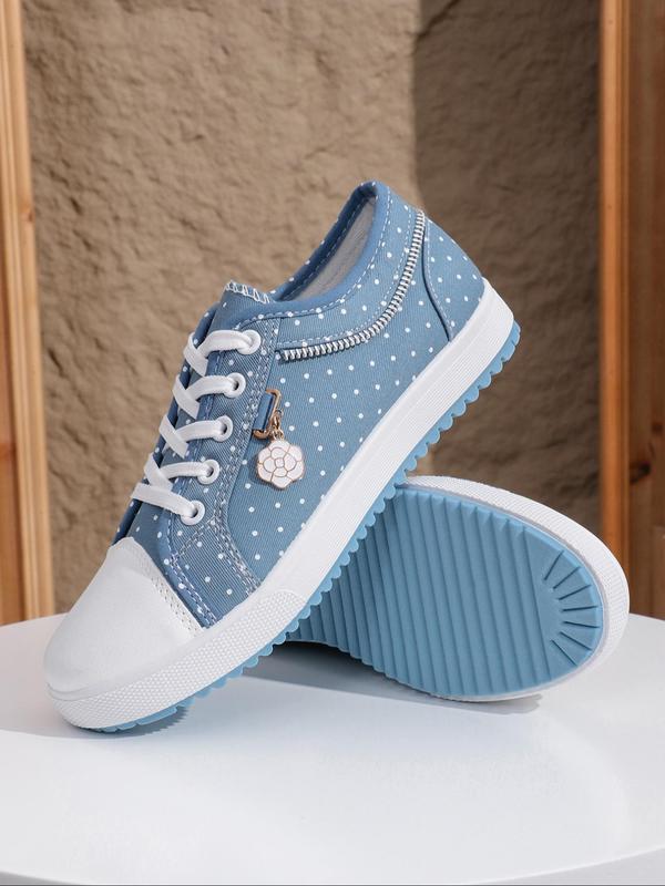 Women's Fashionable Polka Dot Pattern Lace Up Low Top Sneakers, Casual Comfortable Breathable Skate Shoes, Female All-match Round Toe Shoes for Daily Wear