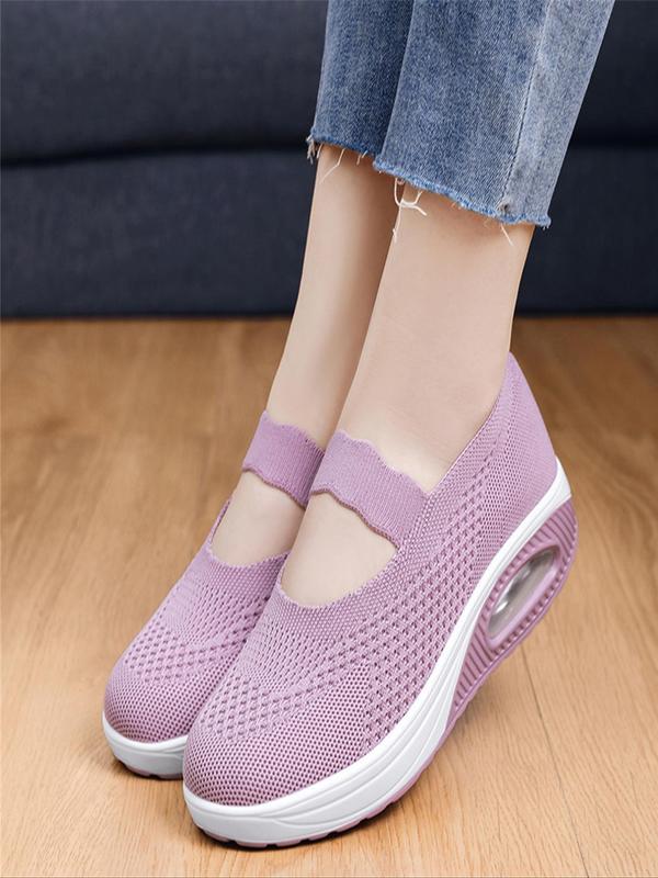 Women's Solid Slip-on Athletic Training Running Wedge Sneakers, Shock Absorption Air Cushioned Sports Shoes, Casual Comfortable Breathable Mesh Wedge Shoes, All-match Commuter Shoes for Fall Outfits, Fall Freshness