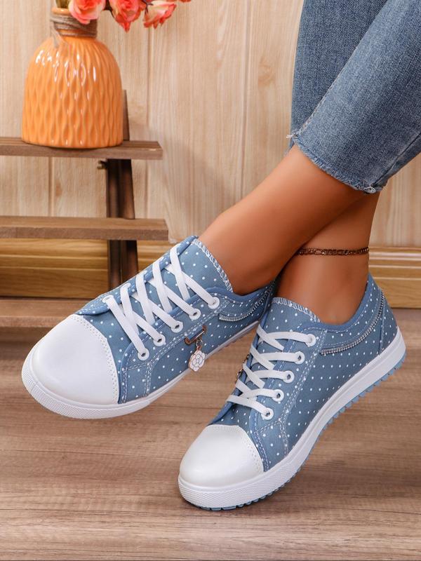 Women's Fashionable Polka Dot Pattern Lace Up Low Top Sneakers, Casual Comfortable Breathable Skate Shoes, Female All-match Round Toe Shoes for Daily Wear