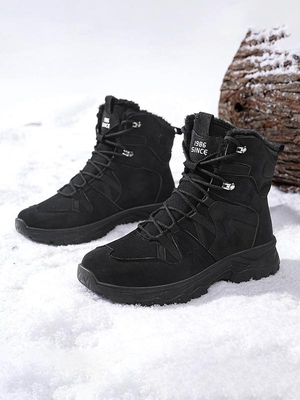 Men's Letter Print Thermal Lined Snow Boots, Casual Sporty Waterproof Non-slip Outdoor Boots, Warm Sports Shoes for Outdoor Activities