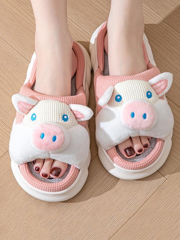 2024 New Trendy Cute Cartoon Animal Design Slippers, Matching Non-slip Soft Comfortable Bedroom Slide Slippers for Cozy Corner, Casual Kawaii Basic Slippers for Fall & Winter Footwear for Girl