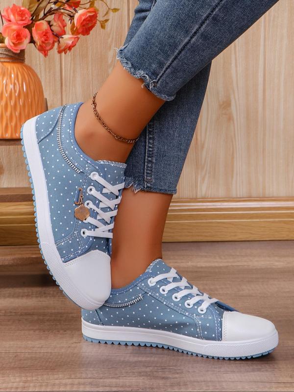 Women's Fashionable Polka Dot Pattern Lace Up Low Top Sneakers, Casual Comfortable Breathable Skate Shoes, Female All-match Round Toe Shoes for Daily Wear